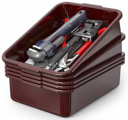 5-Pack Commercial Bus Tubs Box/Tote Box, Wine Red Plastic Storage Bin with Handles/Wash Basin Tub (8 Liter)