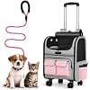 Cat Transport Box with Wheels 360  Rotatable Telescopic Handle & Breathable Mesh Foldable Cat Trolley for Cats and Small Dogs up to 8 kg Ideal for Walks and Car Trips Pink
