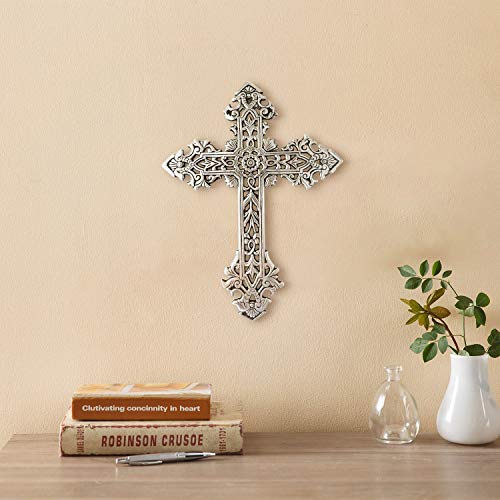 Aby Decor Spiritual Celtic Large Metal Wall Cross | Christian Crosses For Wall | Religious Hanging Cross Wall Decor, Best For Home, Office And As Gift | Silver Nickel Finish Cross Decor, Black Glazed #TOP4