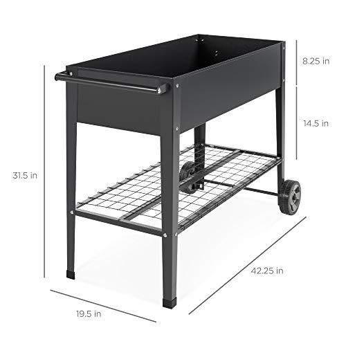 Best Choice Products Elevated Mobile Raised Ergonomic Metal Planter Garden Bed For Backyard, Patio W/Wheels, Lower Shelf, 38X16X32In, Dark Gray #TOP6