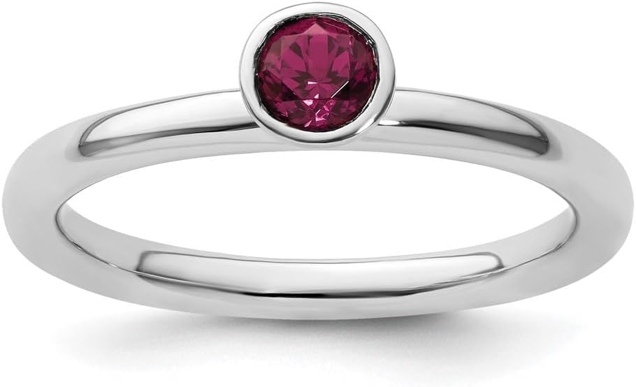 Diamond2Deal Sterling Silver Stackable Expressions High 4mm Round Rhodolite Garnet Ring Size 5 to 10 (0.36Ct)