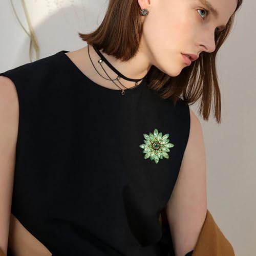 Image of Large Crystal Flower Brooch Pin for Women Red purple pink green Rhinestone Flower Lapel Pin Wedding Party Birthday Dance Banquet Dress Suit Ceremony Clothes Hat Bag Accessories Jewelry