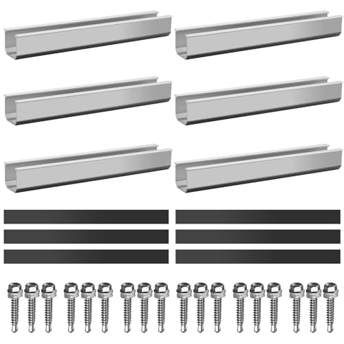 Anbte 6Pcs 7.87in Solar Panel Mounting Rail, Aluminum Solar Panel Mounting Brackets Include M5.5*30mm Screws + Rubber Pads, Solar Panel Brackets Kit for Metal Roof, Tin Roof, Flat Roof, Sheet Roof