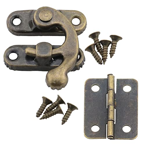 Mtqy Small Box Hinges 2Sets Bronze Antique Right Latch Hook Hasp With Hinges And Screws For Wood Jewelry Box Gift Chest Catch Lock Hook #TOP2