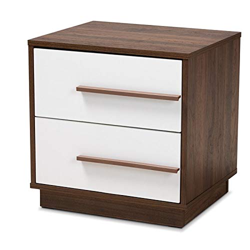 Baxton StudioMette White - Walnut 2-Drawer Wood Nightstand
