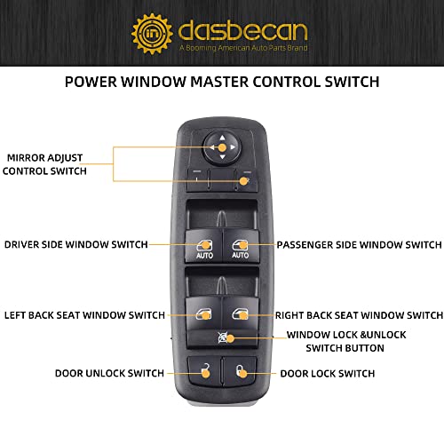 Dasbecan Glass Lifter Switch Electric Power Window Switch 3Pins + 9Pins Compatible With 2012-2015 Dodge Grand Caravan Ram 1500-5500 C/V Chrysler Town & Country Replaces# 68110866Aa 4602533Af 4602533Ad #TOP6