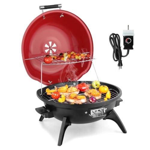 Outvita Outdoor/Indoor Electric Grill, 1600W, Double Layer Design, Red