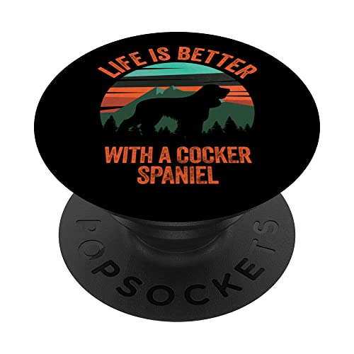 La vie est meilleure avec Cocker Spaniel rétro vintage vieilli PopSockets PopGrip Interchangeable