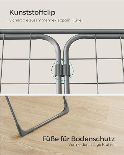 SONGMICS Wäscheständer, Standtrockner klappbar, Flügelwäscheständer, freistehend, für Innen- und Außenbereich, für Bettwäsche und Kleidung, grau LLR540G01