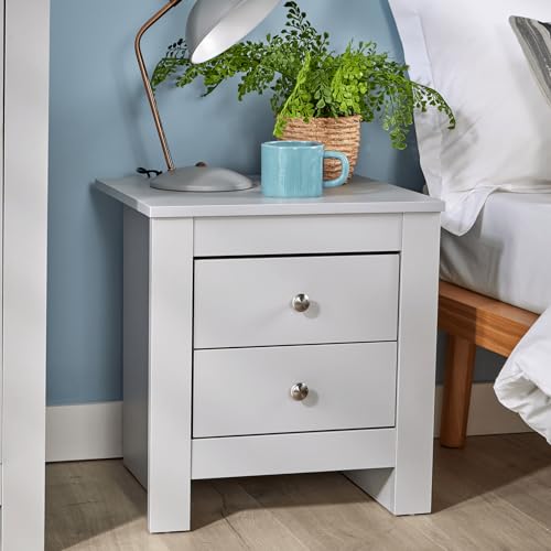 Home Source Nyon Bedside Storage Nightstand Bedroom Cabinet, Wood, Grey, 2 Drawer