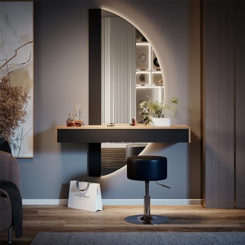 Vicco Coiffeuse Melisa, Noir, 120cm avec éclairage et Tabouret, Hauteur réglable, Parfaitement Adaptable aux Besoins individuels