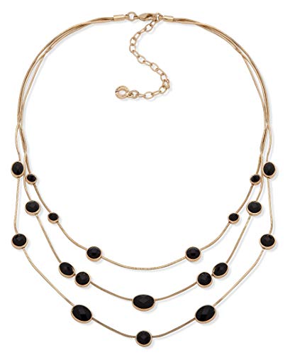 Image of Anne Klein Jet Stone Station Flex Multi Row Necklace, One Size, Non-Precious Metal, Created Zircon Gemstone,