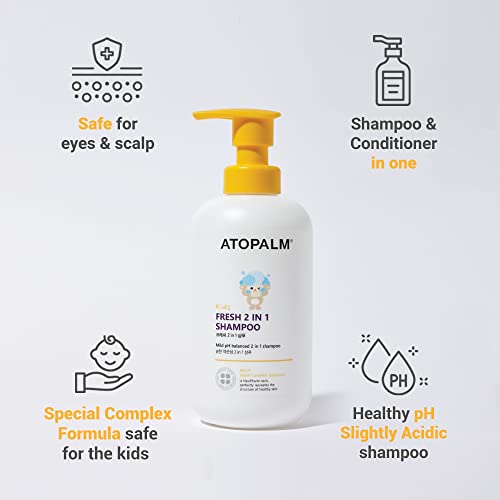 Atopalm Fresh 2 In 1 Shampoo 15.5 Fl. Oz, 460Ml, Kids Tear-Free Shampoo & Conditioner | Mild Cleanser For Sensitive Scalp And Weak Hair | Tangle-Free Care With Argan Oil #TOP2