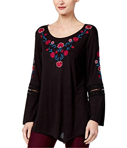 Ny Collection Womens Lace Bell Sleeve Pullover Blouse, Black, Small #TOP16