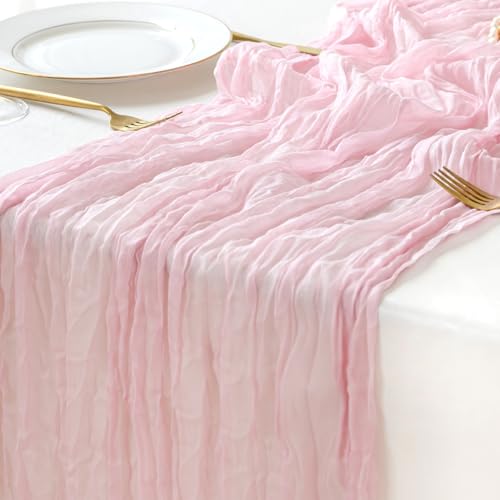 Sioloc Light Pink Cheesecloth Table Runner 120β x 35β, Soft Gauze Boho Wedding Valentines Table Decor for 10ft Table, Romantic Party, Baby Shower, Bridal Shower, Home & Event Decor