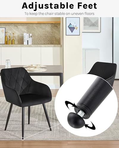 WOLTU Dining Chair Set of 4, Upholstered Armchair with Arms, Metal Legs, Velvet, for Kitchen, Living Room, Lounge, Black, BH352sz-4 - Image 9
