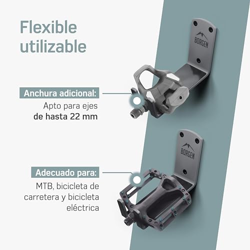 Miniatura 5 de Borgen Soporte De Pared Para Bicicleta, Colgador Para Pedal, Para Bicicleta Eléctrica, Mtb O Bicicleta De Carretera, Con 2 Ángulos De Apoyo Y Almohadillas Para Proteger La Pared Gris
