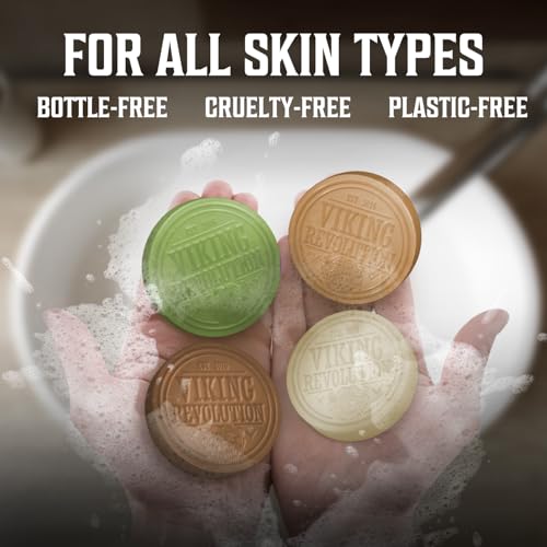 Image of Viking Revolution Shaving Soap for Men - Shave Soap for Use with Shaving Brush and Bowl for Smoothest Wet Shave, Shaving Soap Puck - 4 Pack Variety, Each Pack 2.5oz (Vanilla, Bergamot, Tobacco, Oud)