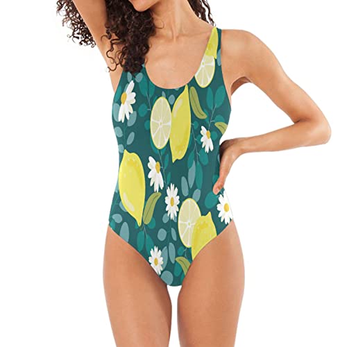 KAAVIYO Einteiliger Badeanzug mit Blumen-Zitronenblüte, Cartoon-Bademode, Monokini, Strandmode für Damen, Kinder, Teenager, Mädchen, Muster, S