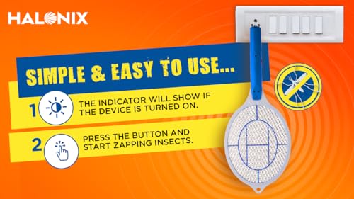 Image of Halonix Bug Zapper Anti-Mosquito Racquet, Insect Killer Bat with Rechargeable 400 mAh Battery | Mosquito bat | Fly swatter | Blue