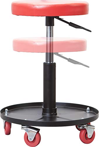 Torin ATRHL6201B Heavy Duty Rolling Pneumatic Creeper Garage/Shop Seat: Padded Adjustable Mechanic Stool with Tool Tray Storage, Red
