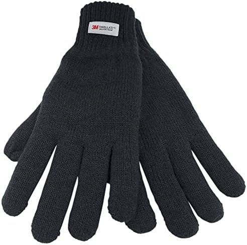 Thinsulate Mens 3M Lined Thick Quality Knitted Gloves GL130 Black M/L