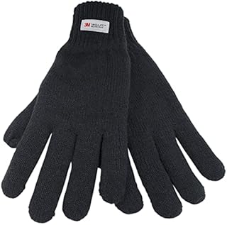 Thinsulate Mens 3M Lined Thick Quality Knitted Gloves GL130 Black M/L