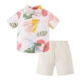 Yruiz Toddler Boy Hawaiian Outfit Set Baby Summer Floral Shirt with Bow-tie+Short Pants (Pink-Grey,