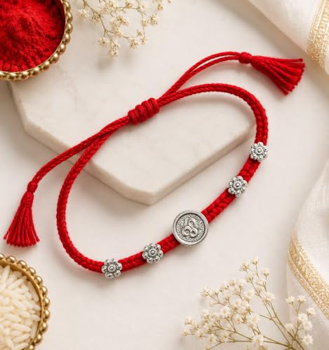 Image of SOMYA By BM Jewellers Sterling Silver Rakhi With Certificate Of Purity For UNISEX Comes With Natural Roli And Chawal