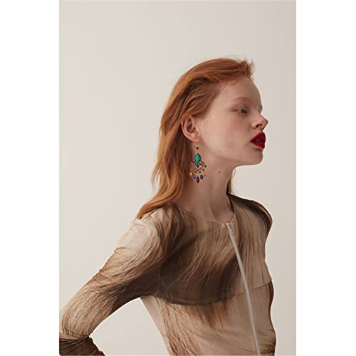 Onlyjump Long Retro Tassel Waterdrop Earrings For Women Girls Fashion Bohemian Boho Hollow With Stone Vintage Statement Black Big Hanging Ethnic Dangle Earrings (Colorful) #TOP3