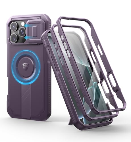 Image of Dexnor for iPhone 16 Pro Max Case with Slide Camera Cover & Adjustable Kickstand & Built-in Screen Protector,Compatible Wireless Charging Shockproof Heavy-duty Mangetic Protective Cover,Phantom Purple