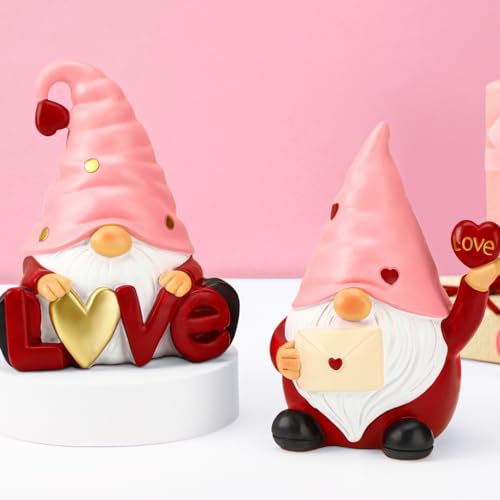 Menkxi 2 Pcs Valentine Gnomes Love Resin Swedish Statue Heart Envelope Valentines Day Decor Sweet Elf Small Figurines for Valentine's Day Home Indoor Kitchen Table Tray Decorations Him Her Gifts