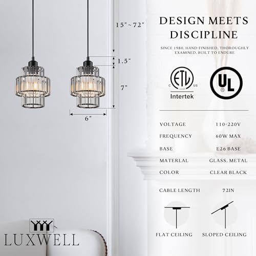 LUXWELL Modern Crystal Chandelier, 6"x7" Classic Crafted Pendant Light, Glass & Metal Hanging Light for Innovative Small Space Use in Dining Room, Kitchen Island, Bedroom, Living Room - Obsidian by LUXWELL - Image 4