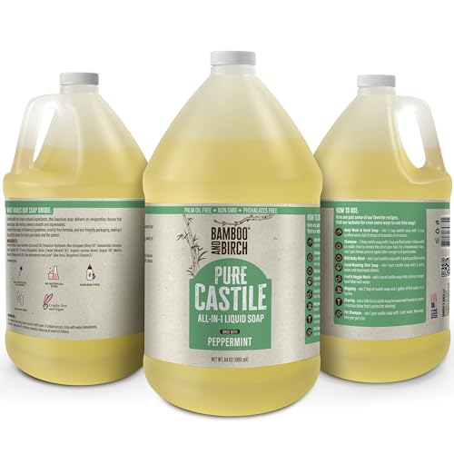 Image of BAMBOO AND BIRCH Pure Castile Soap Liquid, Certified Palm Oil Free Natural Soap, Peppermint, 64 oz
