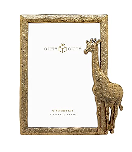 GIFTY GIFTY Marco de fotos de jirafa, 4 x 6 pulgadas, para exhibición vertical en mesas, perfecto para decoración del hogar, boda, graduación o cualquier foto de hito (dorado)