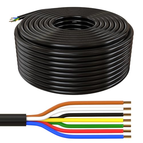 Lumonic 20m FLRYY Fahrzeugleitung 7x1mm schwarz | 7-adrig | Anhängerkabel | mehradriges KFZ-Kabel | Öl- und Kraftstoffbeständig flammwidrig | Niedervolt