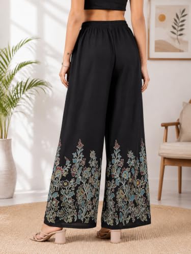 Image of Women's Rayon Bird Flower Print Loose fit Palazzos Pants Free Size 28 to 40
