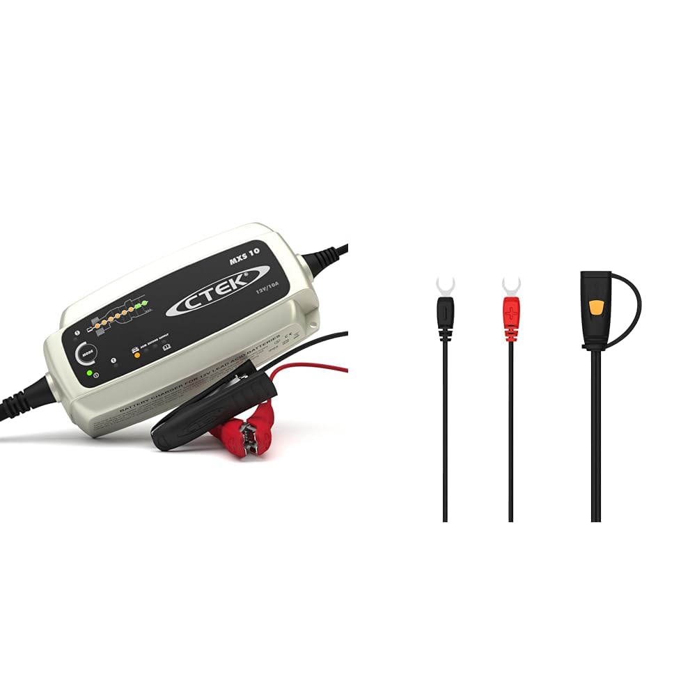 CTEK MXS 10, Batterieladegerät 12V Für Größere Fahrzeugbatterien, Boot, Wohnwagen & CS Connect U-TERMINAL, permanente Verbindung für schwer zugängliche Batterien