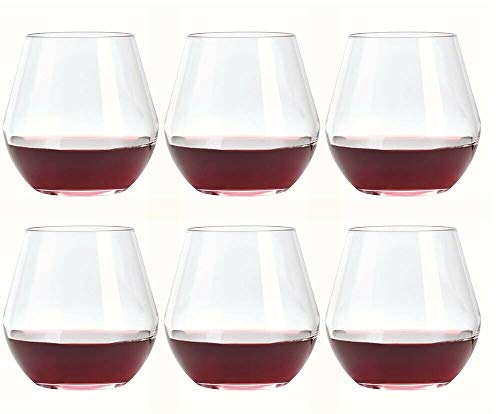 Rammento Set of 6 420ml Large Clear Stemless Red Wine Glasses | Lead-Free 10cm Wide Tumblers for White Wine, Champagne & Cocktails | Dishwasher Safe, Drinkware Dining & Parties Glassware Set for 6
