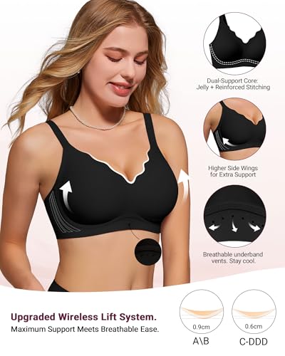 Image of As Fairy Wireless Bras for Women Full Coverage Seamless Scalloped Push Up No Underwire Everyday Bra with Air Holes