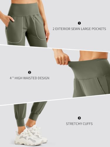 REWKOY Women's Lightweight Joggers Quick Dry Tapered Athletic Pants with Pockets High Waisted Lounge Pants for Workout Yoga Gym Army Green XL — view 5