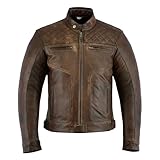 Texpeed Chaqueta de moto de cuero para hombre - Chaqueta de moto Touring con protección de armadura auténtica Biker CE (EN 1621-1) Patrón de costura de diamantes - Marrón - L