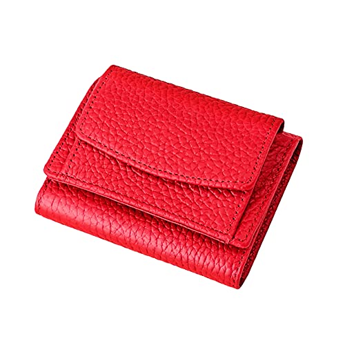 Yocipa Small Wallet For Women RFID Leather Compact Card Wallets Womens Thin Front Pocket Purse (Red)