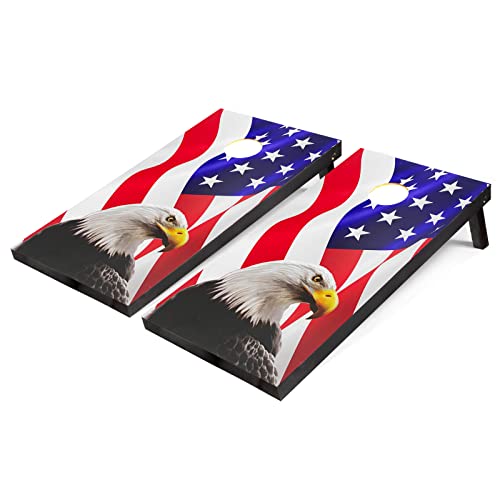 Solid Wood Cornhole Set - Includes Two 4' x 2' Regulation Size Wooden Cornhole Boards, 8 Corn Hole Bean Bag Toss, Corn Holes Outdoor Games Set for Adults and Family, Eagle Style