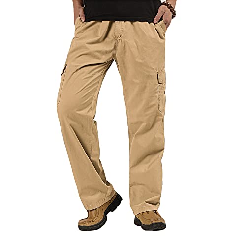 Wzikai Mens Cargo Pants Elastic Waist Joggers For Men Workout Sweatpants Casual Long Trousers Khaki M #TOP3