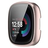 AISPORTS 2 Pack Watch Case Compatible for Fitbit Sense 2 Screen Protector, Hard PC Bumper Case HD Clear Tempered Glass Film Scratch Resistant Full Coverage Protective Case Cover for Fitbit Versa 4 - Image 2