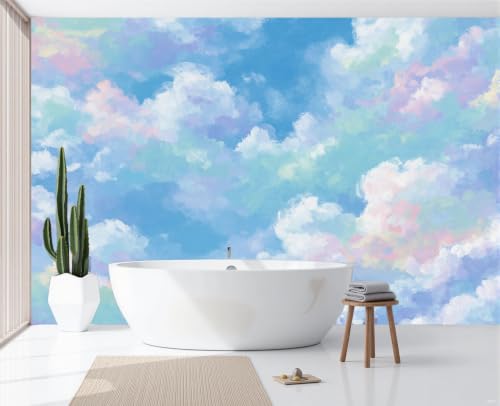 Papier peint panoramique nuages style aquarelle grand format 300x210cm pour intérieur - 4