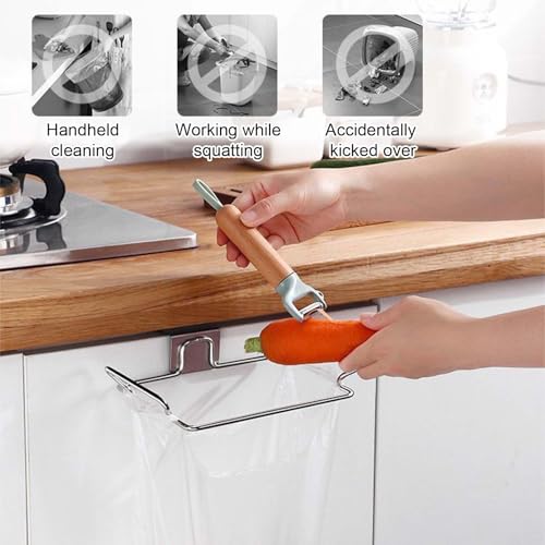 ShiningUU Hanging Trash Bag Holder Stainless Steel Bin Bag Holder | Small Kitchen Bin for Cupboard & Door Hanging | Space-Saving Bag Holder Under Counter Organiser - Image 6