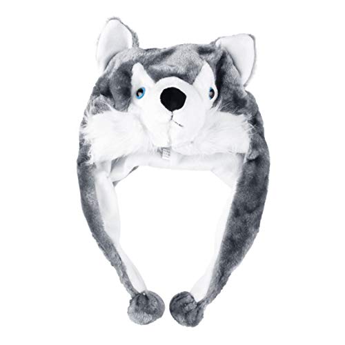 Zinniaya Estilo animal de desenhos animados chapéu de lobo chapéu bonito e esponjoso para crianças gorro macio e quente chapéu de orelha chapéu de pelúcia chapéu de animal de estimação Huskies