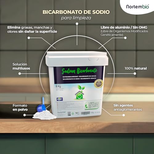Miniatura 4 de Nortembio Bicarbonato De Sodio Ecológico 5 Kg. Origen 100 Natural. Bicarbonato Sódico Sin Aluminio. Quitamanchas, Desodorizador Y Blanqueante. Bicarbonato Para Limpieza Con E-Book Incluido.
